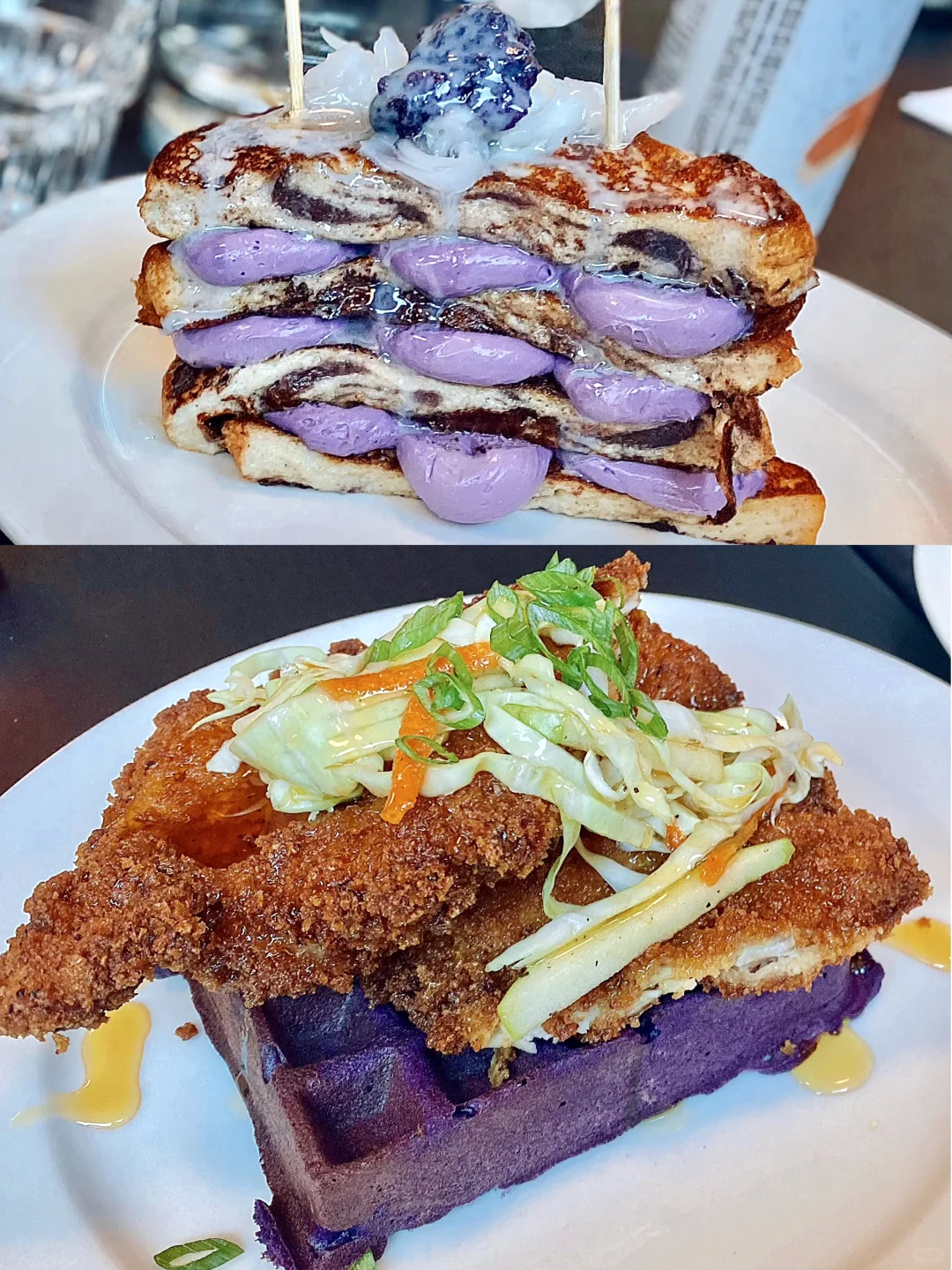 Seattle's Western Cuisine / Purple Sweet Potato French Toast 🧇 Purple Sweet Potato Waffle with Fried Chicken
