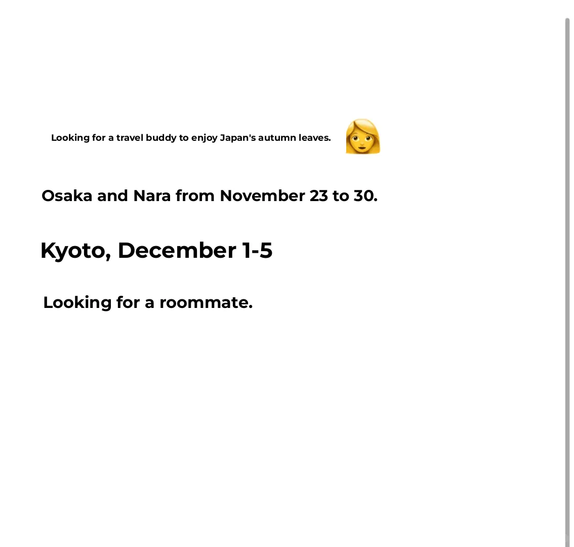 Looking for a travel buddy for Osaka and Kyoto in November-December – Female 👩