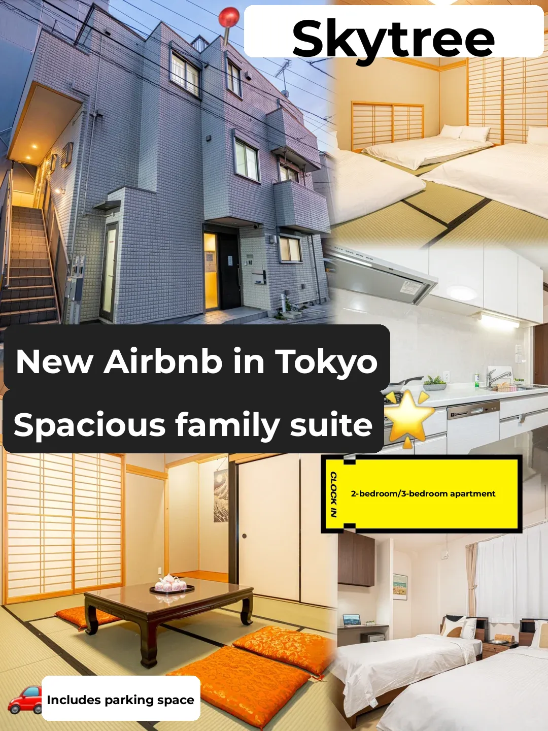 Tokyo Brand New Airbnb 🚗 with Parking 💕 4-6 Person Family Suite w/ Kitchen & Bathroom